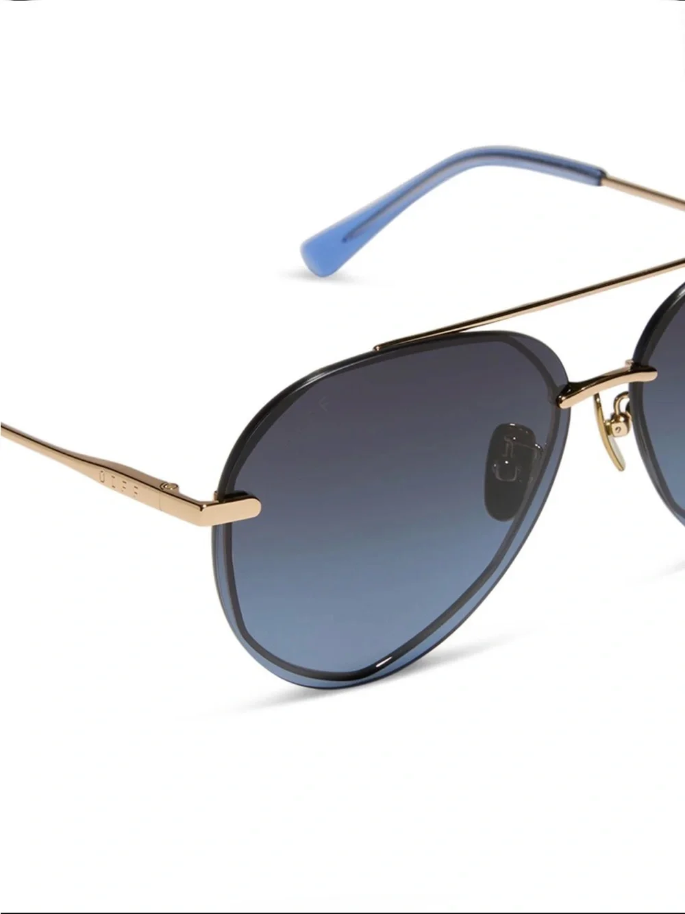 DIFF Lenox Polarized Sunglasses Aviators Gold Frame Blue Gradient Lens NWT
